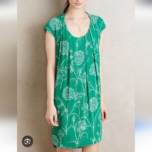 MAEVE ANTHROPOKOGIE GREEN WHITE FLORAL SS DRESS SZ 16